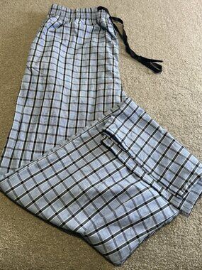 MENS LARGE COOL WOVEN POPLIN LOUNGE PANTS 60% COTTON 40% POLY  PLAID SLEEPWEAR